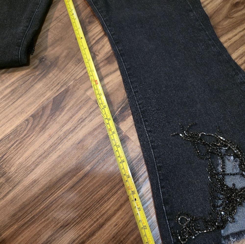 Blue B Collection Women's Black Beaded Fringe High-Waist Flared Jeans Size L - Picture 4 of 12